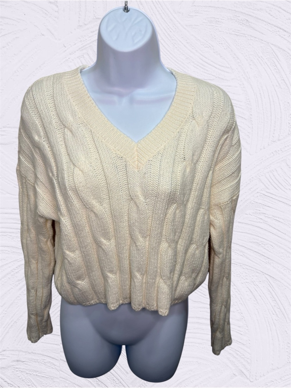 Madewell Cream Cable-Knit V-Neck Sweater